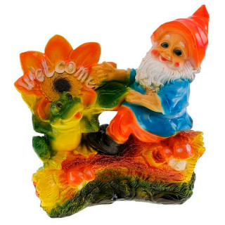 арт.145 Изделие из гипса "Гном с лягушкой на бревне" (250*260мм)