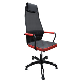 Кресло "MF 555" (мет. каркас, крест.пл. d416/670-1/680, кол JL) кзам1 чёрный+вставка кзам красный