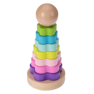Деревянная игрушка. Пирамидка "Радужные цветы" (16х7,5х7)